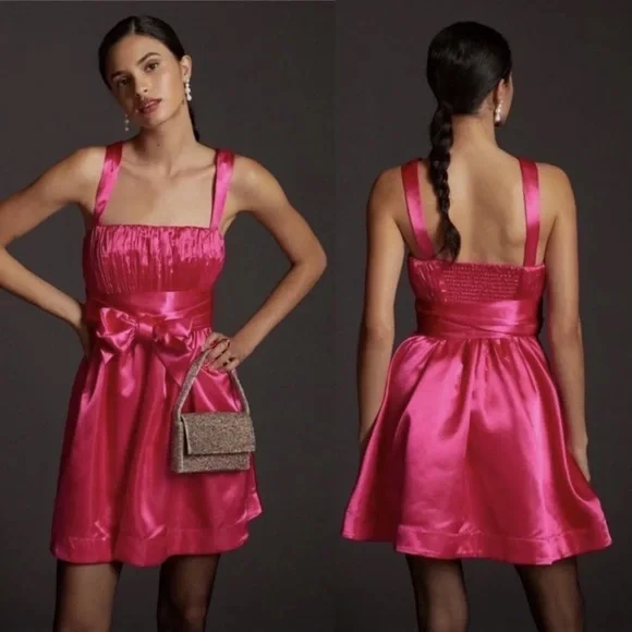 anthropologie pink dress with bow Hutch Ballerina Bow-Sleeve Drop-Waist Maxi Dress